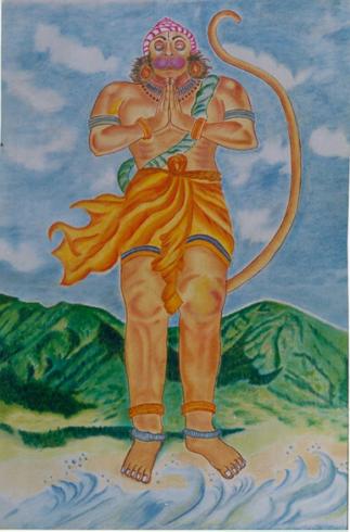Veera Hanuman ready to leap over the sea from Gandhamadana Parvat