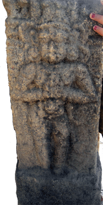 Sculpture of Rani Mangamma on the pillar of Sri Anjaneya Temple, Avaniyapuram, Madurai, T Nadu. 